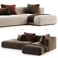 Modern Sectional Sofa With Beige Brown Upholstery And Patterned Throw Pillows 3d model