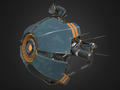 Cosmic Aerospace Spherical Spacecraft Component With Orange Stripes Central Circular Design And Mechanical Antennas 3d model