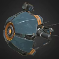 Cosmic Aerospace Spherical Spacecraft Component With Orange Stripes Central Circular Design And Mechanical Antennas