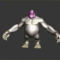 Fierce Gorilla 3D Model Standing Pose With Open Mouth Sharp Teeth Against Gray Background