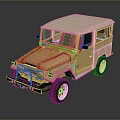 Classic Beige FJ40 Off Road Vehicle With Canvas Top And White Wheels Front Grille