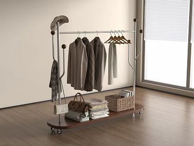 Modern Clothes Hanger Stand With Hanging Coats Hat Handbag Folded Clothes And Storage Basket 3d model