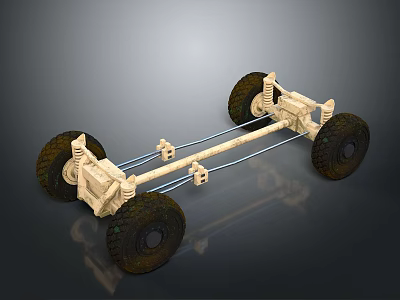 Heavy Duty Vehicle Chassis With Four Wheels And Steel Frame Structure 3d model