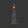 Gray Stone Lighthouse Scene Component With Lit Orange Lantern On Top