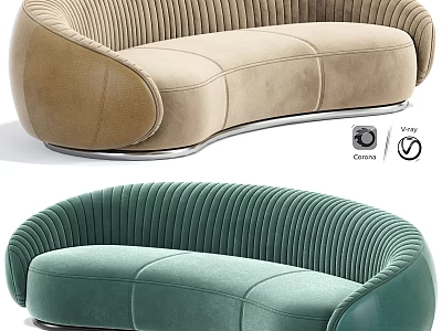 Modern Curved Two Seater Sofa With Ribbed Velvet Upholstery Color Options And Metal Base 3d model
