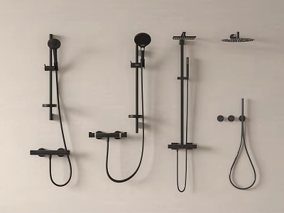 Black Modern Bathroom Shower Systems With Various Wall Mounted Styles 3d model