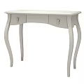 Elegant White Dressing Table With Curved Legs And Metal Handle Drawers