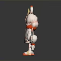 Cartoon Character And Rabbit Creature In White Coat With Orange Accents And Playful Expressions