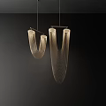 Pair of Contemporary Curved Pendant Lights With Linear Wire Structure For Home Interior