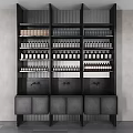 Black Modern Display Shelf With Multiple Layers Drawers And Organized Bottles Storage 3d model