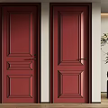 Red Wooden Hinged Doors With Simple Design In Modern Interior Living Room