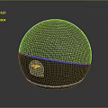 Modern Spherical Smart Speaker With Gray Mesh Surface Blue Light Ring And Yellow Cartoon Logo