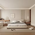 Modern Minimalist Bedroom Interior Design With Large Bed Dressing Table Window Bench And Artwork 3d model