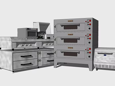 Stainless Steel Kitchen Appliances With Multi Layer Oven Microwave And Cabinets 3d model