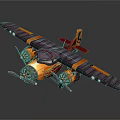 3D Rendered Passenger Airplane With Orange And Purple Body Red Tail And Propeller Engines