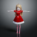 Blonde Hair Doll in Red Dress With White Hem Red White Striped Socks Arms Outstretched