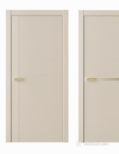 Modern Light Beige Vertical Striped Interior Casement Doors With Brass Handles 3d model 