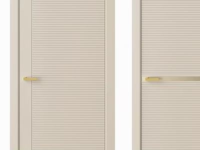 Modern Light Beige Vertical Striped Interior Casement Doors With Brass Handles 3d model