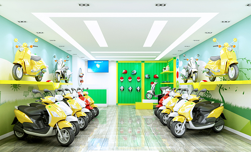 Modern specialty store electric car electric motorcycle battery car specialty store door facade helmet bar 3d model