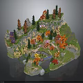 Miniature Landscape Model With Colorful Trees Hills Small Bridge And Green Grass