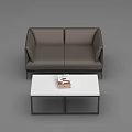 Modern Grey Leather Sofa And Coffee Table Set With White Top And Black Frame 3d model