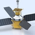 Satellite Model With Solar Panels Golden Silver Body And Antenna Structure 3d model