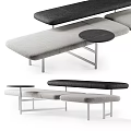 Modern Sectional Sofa With Gray Black Fabric Upholstery And Round Side Tables