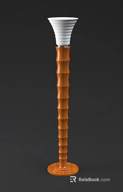 Stylish Brown Bamboo Shaped Tiered Floor Lamp Against Dark Background 3d model 