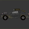 Modified Blue Off Road Vehicle With Worn Body Spare Tire Skull Decoration And Large Tires