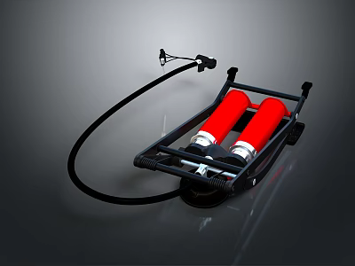 Portable Red Gas Cylinders With Black Frame And Flexible Connecting Hose 3d model