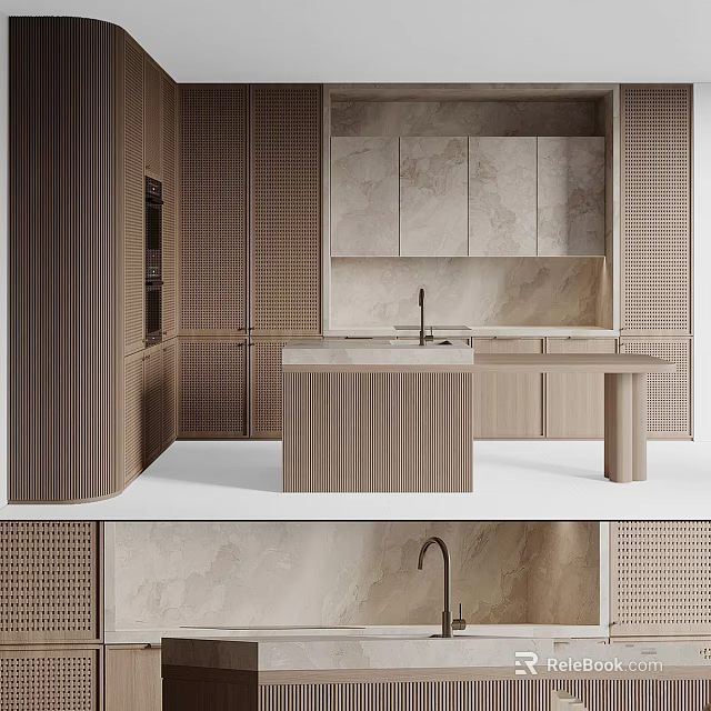 Modern Kitchen Interior With Sleek Island Counter And Stylish Wooden Cabinets 3d model 