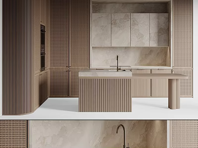 Modern Kitchen Interior With Sleek Island Counter And Stylish Wooden Cabinets 3d model