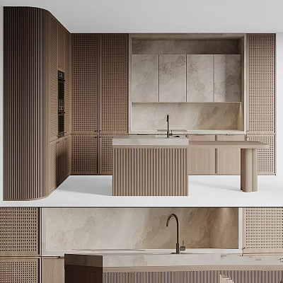Modern Kitchen Interior With Sleek Island Counter And Stylish Wooden Cabinets 3d model