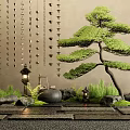 Zen Stepping Stones Path with Hanging Chains Pine Tree Lanterns Stones and Moss 3d model