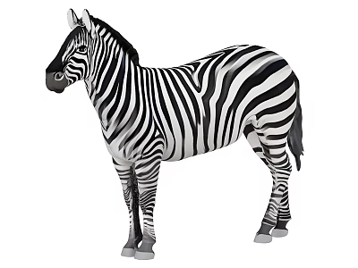 Zebra With Black And White Stripes Standing In Side Profile View 3d model