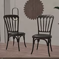 Dark Brown Dining Chairs With Slatted Backrest Decorative Wall Art Green Plant And Wooden Floor