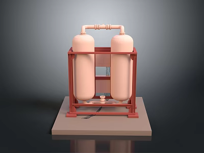 Industrial Equipment With Two Vertical Cylindrical Tanks Supported By Red Metal Frame On Platform Base 3d model