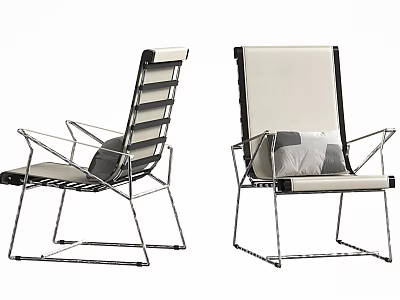 Stylish Modern Leisure Chairs With Metal Frame Light Fabric And Accent Cushion 3d model