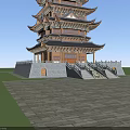 Traditional Chinese Ancient Pagoda With Multi Tiered Structure Stone Base And Overhanging Eaves