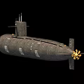Gray Military Submarine Weapon Design With Command Tower And Missile Tubes 3d model