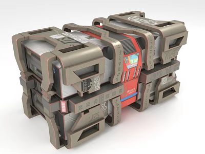 Futuristic Sci Fi Mechanical Structure With Gray Red Metallic Panels And Modular Parts 3d model