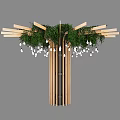 Creative Hanging Chandelier With Hanging Greenery Wooden Structure And Light Bulbs