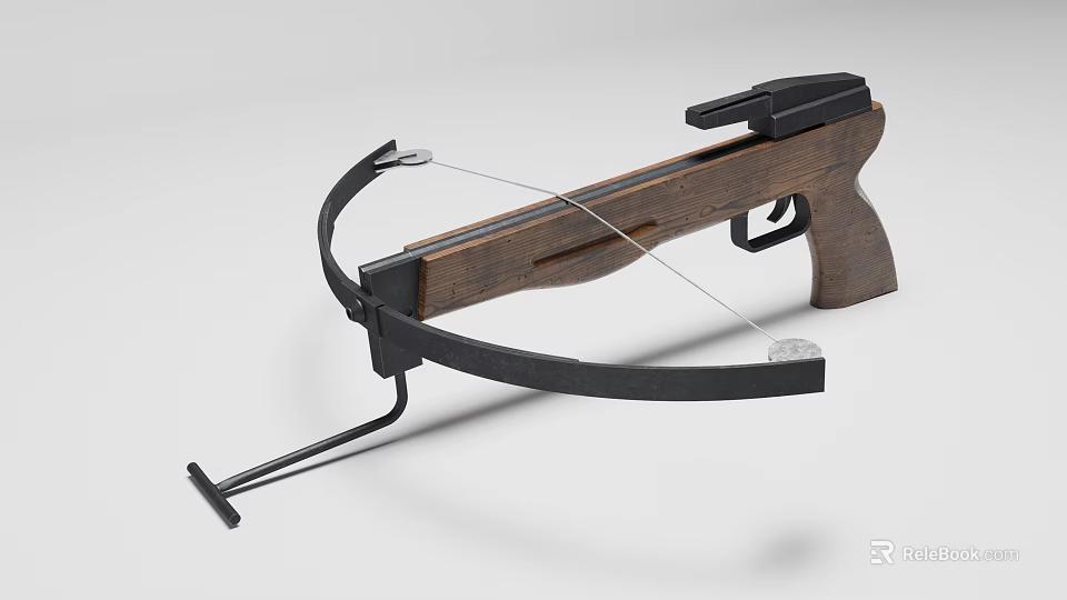 Functional Wooden Crossbow With Black Metal Components String And Grip Design 3d model 