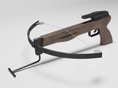 Functional Wooden Crossbow With Black Metal Components String And Grip Design 3d model