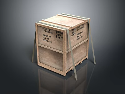 Sturdy Wooden Crate Reinforced With Metal Straps Marked This Side Up For Household Items Storage 3d model