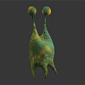 Cartoon Monster Character With Big Eyes Green Yellow Spotted Body And Legs