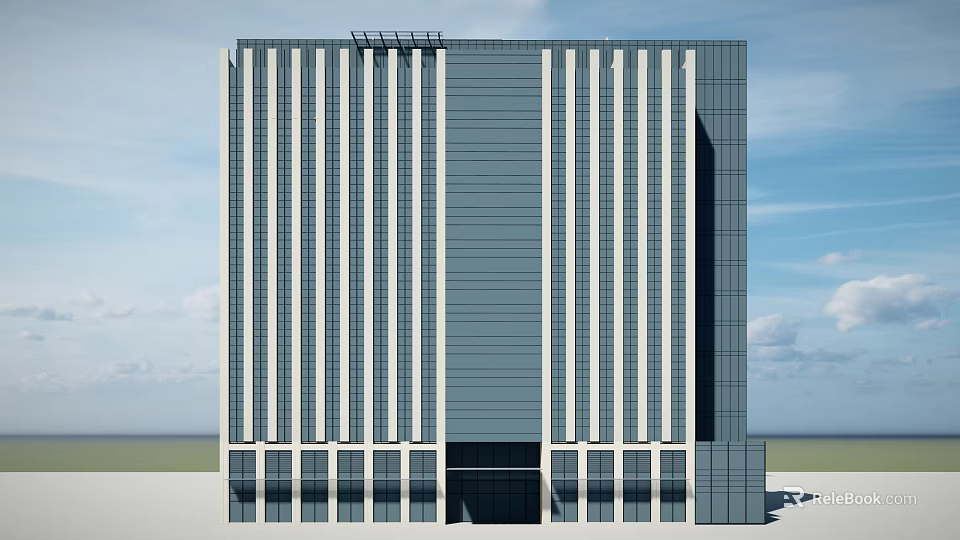 Modern High Rise Office Building With Glass Facade And Vertical Lines 3d model 