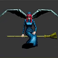 Witch Character With Pink Hair Blue Dress Hat Wings And Yellow Broom