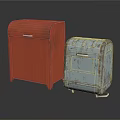 Vintage Storage Equipment Red And Light Blue Cases With Metal Handles And Worn Texture