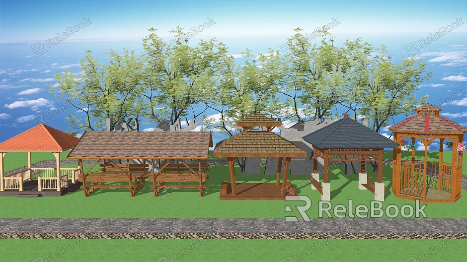 New Chinese Style Pavilion Wooden Pavilion Anticorrosive Wooden Pavilion Landscape Pavilion model